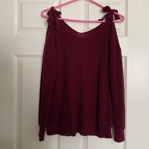 Women's Burgundy Maroon Sweater with Shoulder Ties Normcore